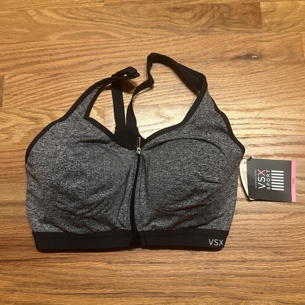 Victoria's Secret VSX Knockout Front Close Sports Bra 32DD Gray NWT Workout